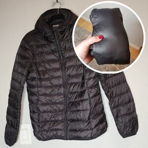 Wantdo Down Packable Black Puffer Zip Hooded Jacket Size Medium